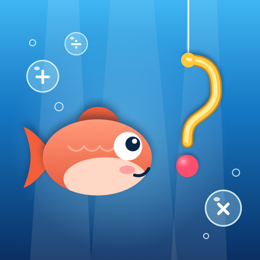 Reel Math app icon: a fish eyeing a golden question-mark hook