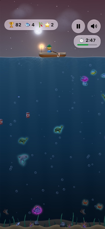 Night fishing: moonlight, glowing sea turtles and two glowing mutant fish