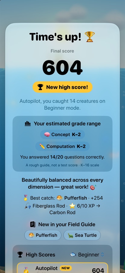 Round results: a new high score, an estimated grade range, and new Field Guide species