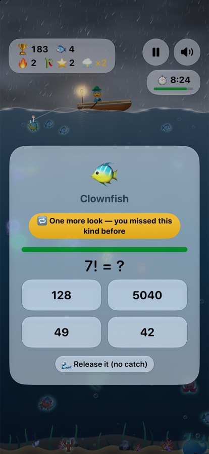 A rainstorm with a review question: one more look, 7 factorial